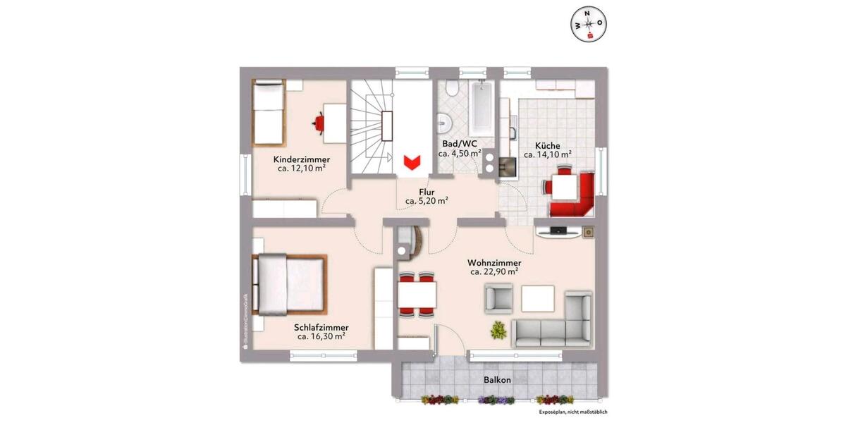 Etagenwohnung Traunreut Irsing - 3 Zimmer, 80 m&sup2;, 1.300&euro; | Angebot:26047297
