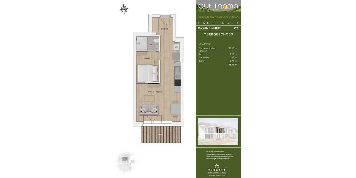 Etagenwohnung Bayerisch Gmain - 1 Zimmer, 35 m&sup2;, 290.000&euro; | Angebot:25983134