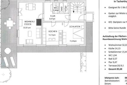 Wohnung Tacherting - 2 Zimmer, 85 m&sup2;, 880&euro; | Angebot:26537128
