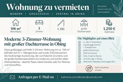 Wohnung Obing - 3 Zimmer, 106 m&sup2;, 1.250&euro; | Angebot:27622484